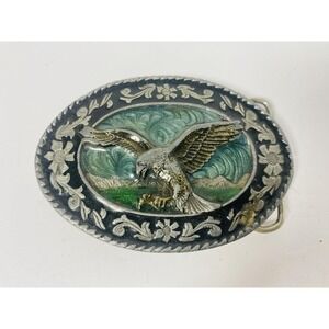 Siskiyou Belt Buckle 1985 Enamel Flying American Bald Eagle Western Vintage